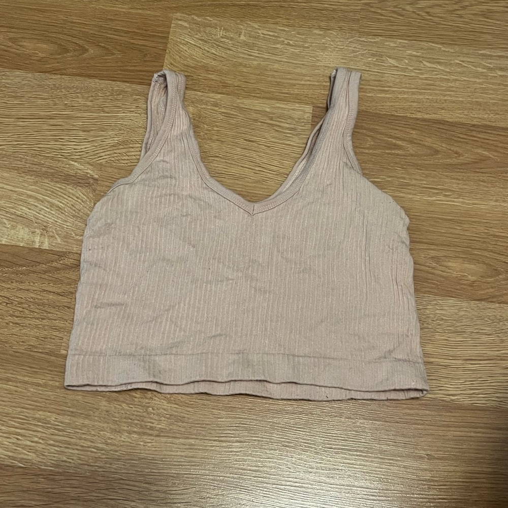 Urban Outfitters Women's Ribbed V-Neck Crop Top - Pink Very Soft